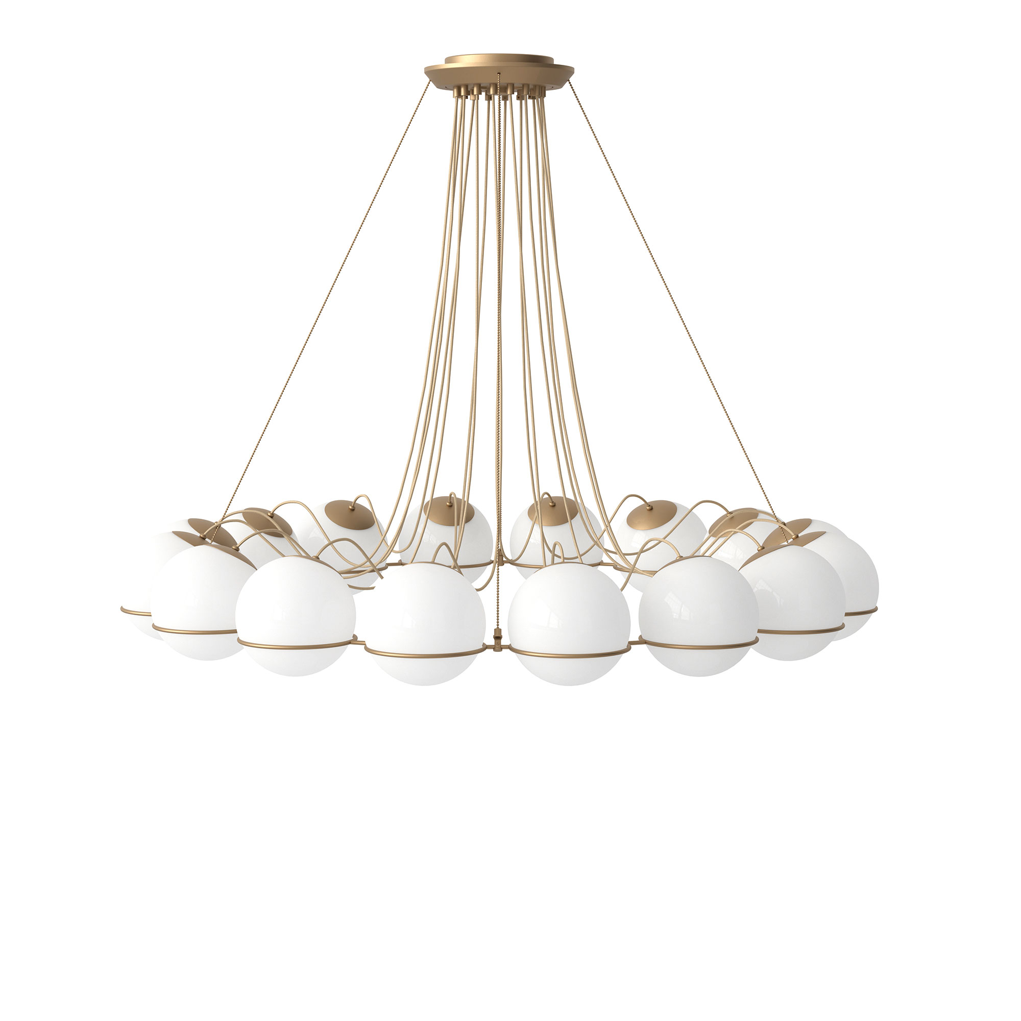 Astep - Model 2109/16/20, 16 Opaline Spheres (20cm Diameter), Champagne Structure - Takkronor - Gino Sarfatti - Guld,Vit | Belysning - Taklampor - Takkronor | Möbelexperten