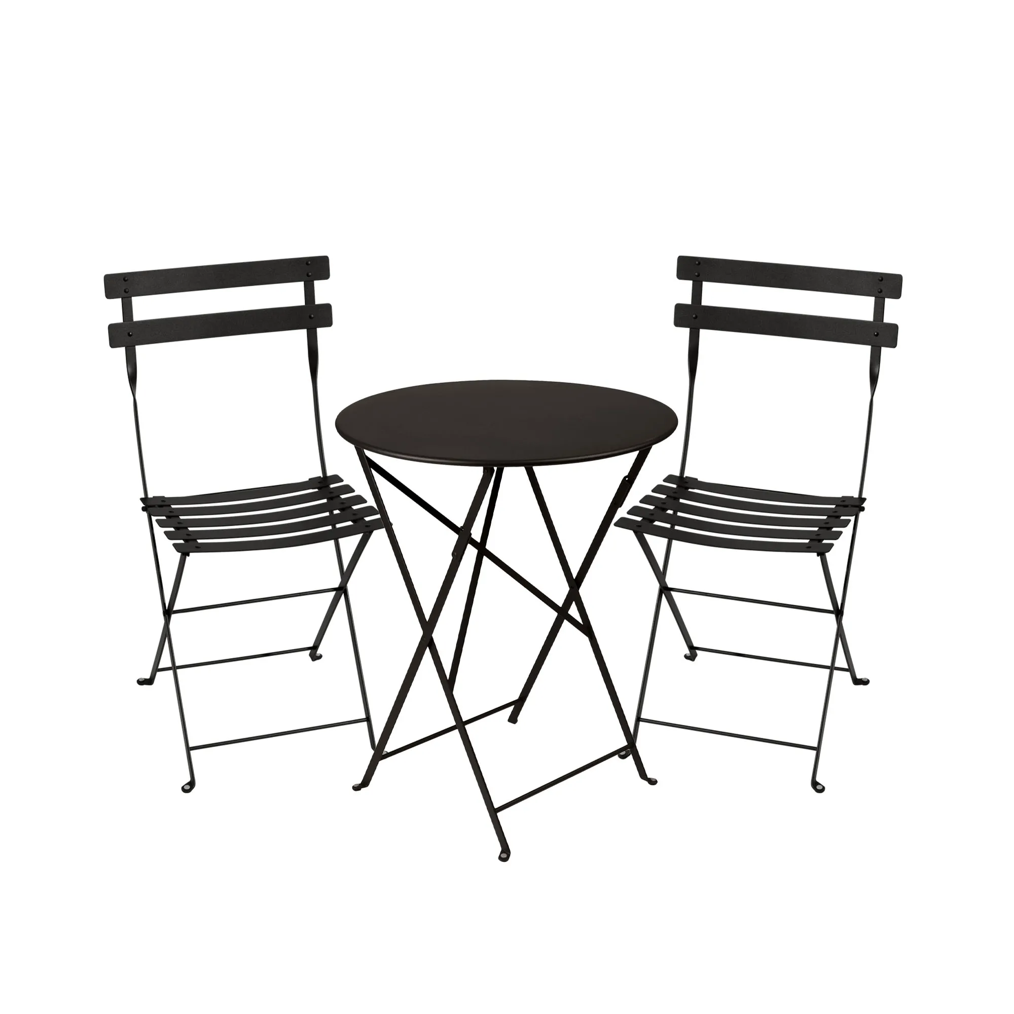 Bistro matgrupp Ø60cm & 2 metall stolar