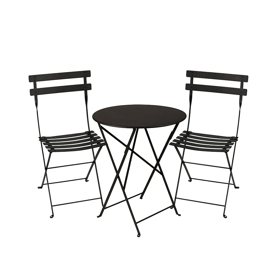 Bistro matgrupp Ø60cm & 2 metall stolar