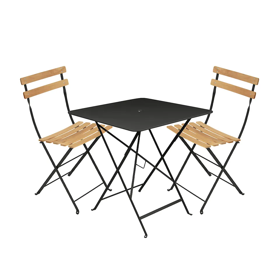 Bistro matgrupp bord 71cm & 2 trä stolar