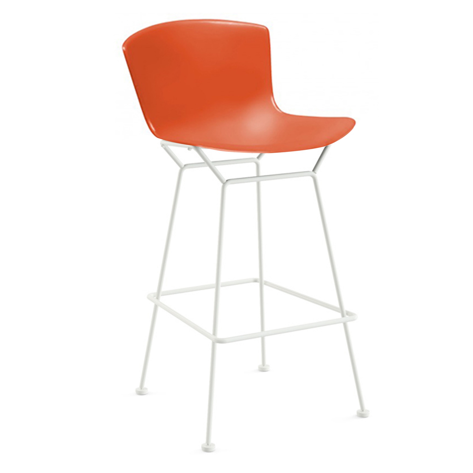 Knoll - Bertoia Plastic Bar Stool, sitthöjd 74,6 cm, Vitt underrede, Orange-röd sits - Barstolar & barpallar - Harry Bertoia - Orange - Metall/Plast