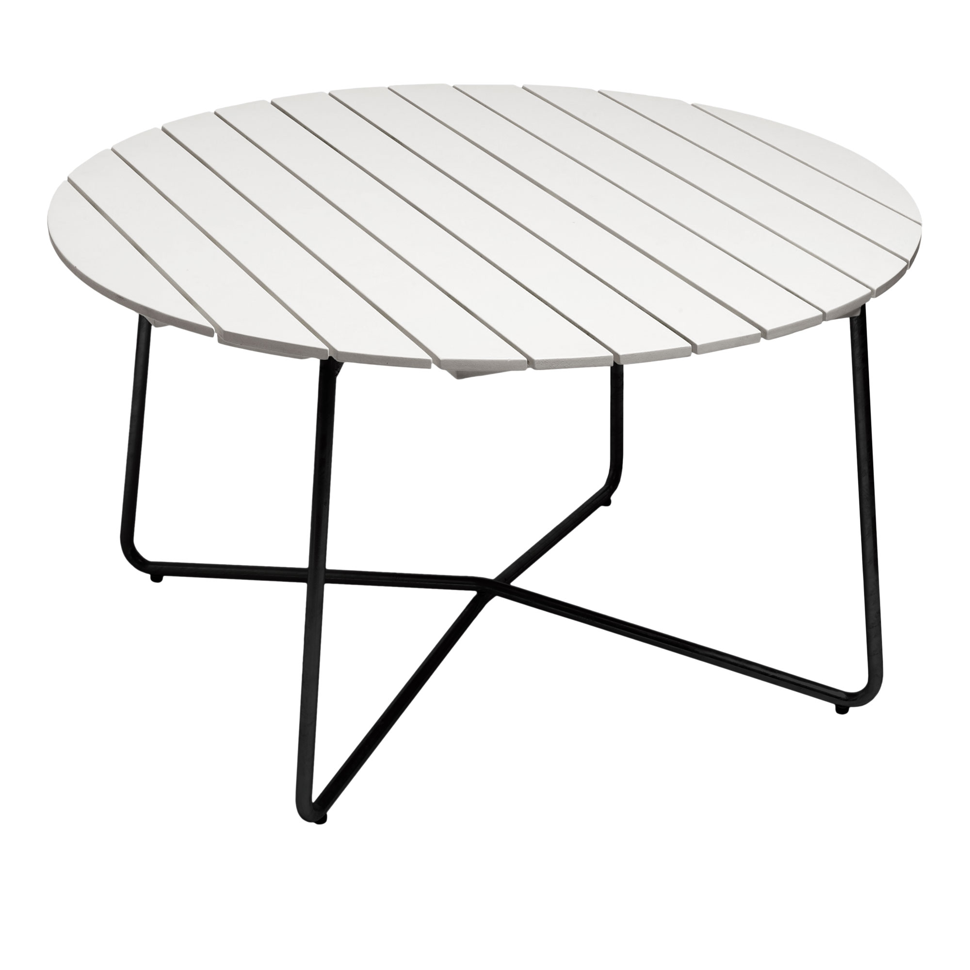 Grythyttan Stålmöbler - Bord 9A Ø120 cm Vitlackerad ek / Svart stativ - Matbord utomhus | Utemöbler - Utebord - Matbord Utomhus | Möbelexperten
