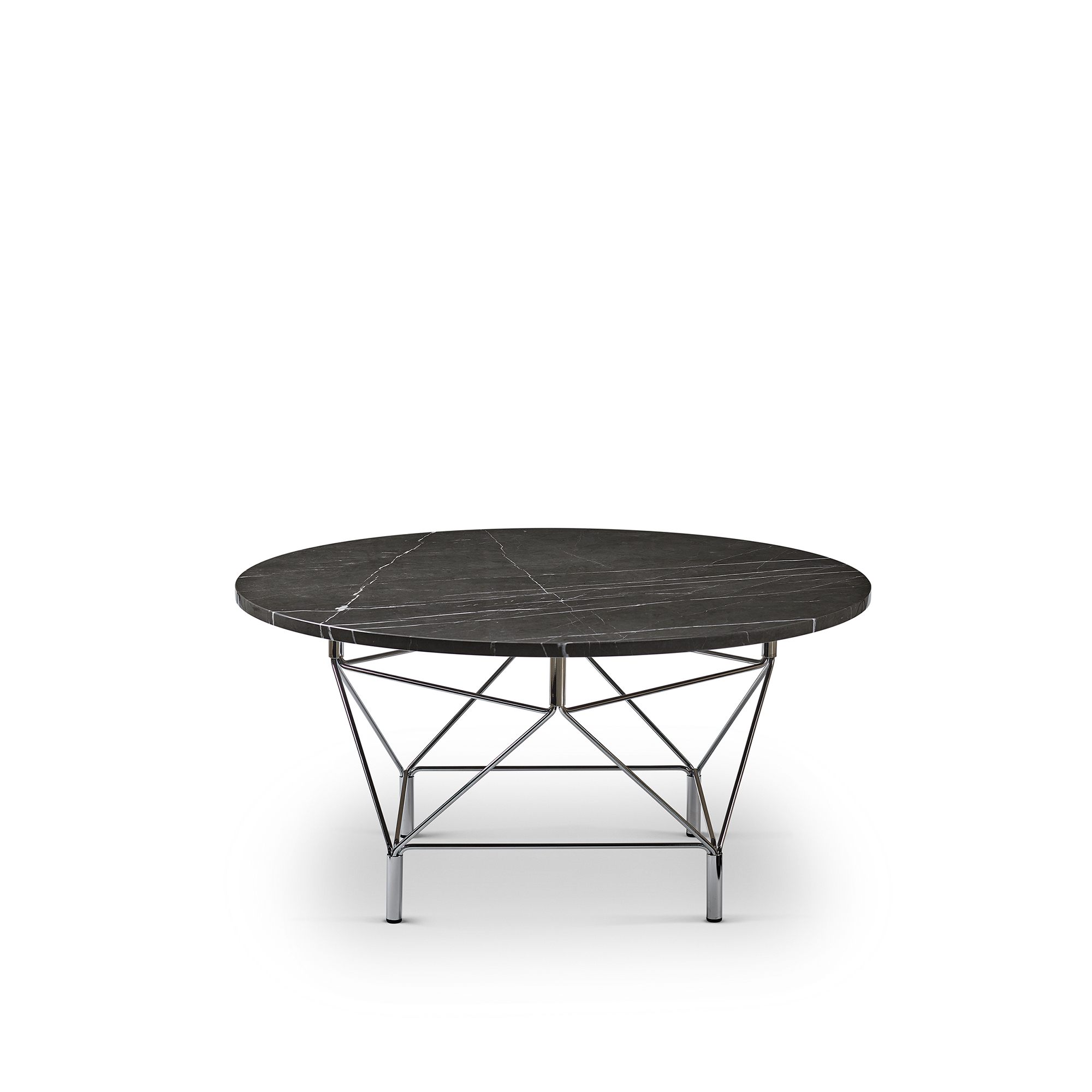 Eilersen - Spider Round Ø90, Marmor Vit, Underrede Svart, 36 cm - Soffbord - Andreas Hansen - Svart,Vit - Glas/Sten