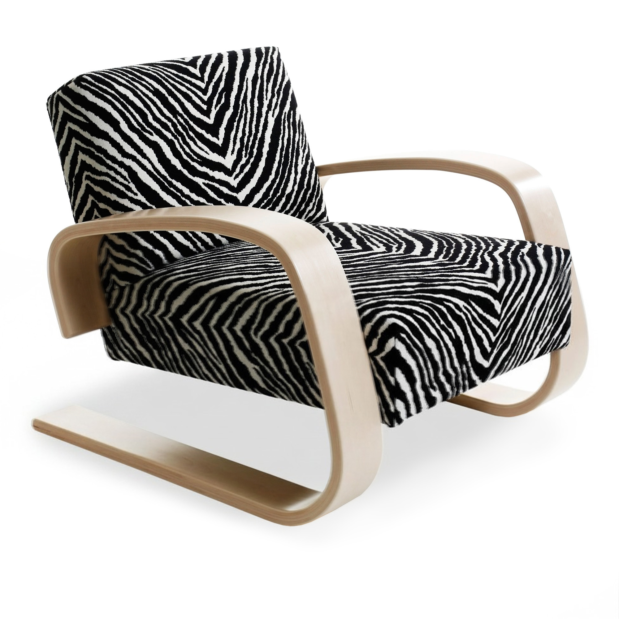 Artek - Tankstolen 400, Tyg, Zebra, Klarlackad bj&ouml;rk - F&aring;t&ouml;ljer - Alvar Aalto - M&ouml;nstrad,Svart,Vit - Tr&auml;