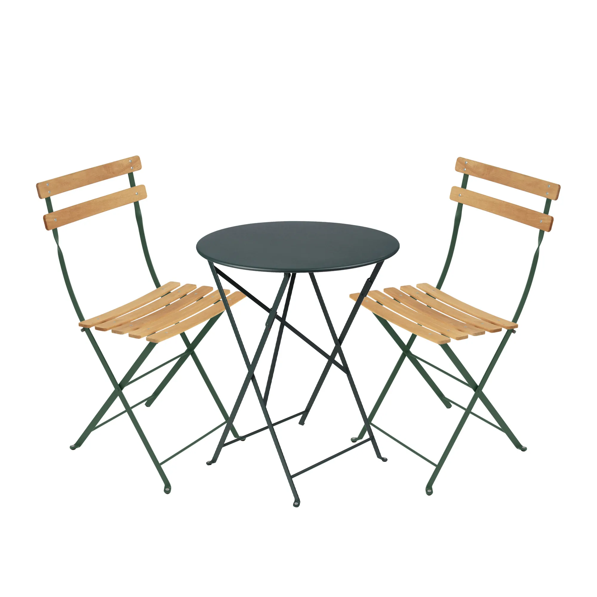 Bistro matgrupp Ø60cm & 2 trä stolar