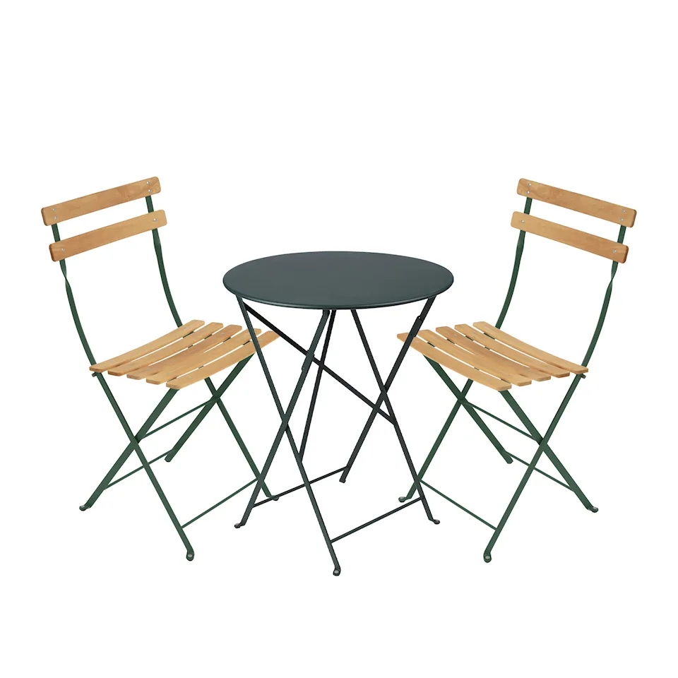 Bistro matgrupp Ø60cm & 2 trä stolar
