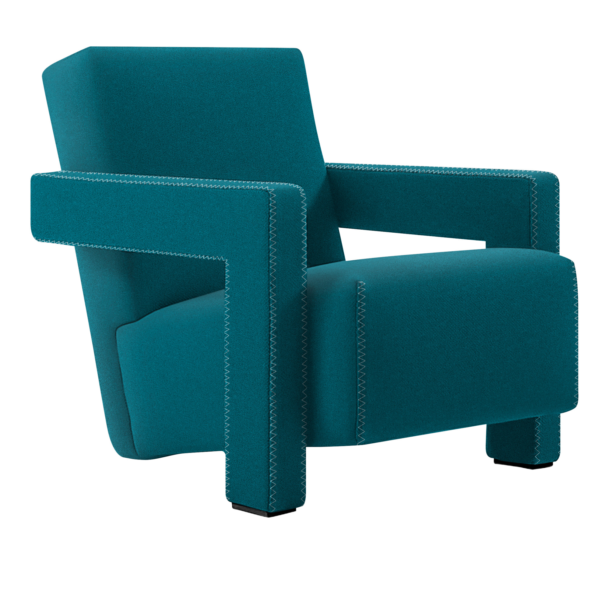 Cassina - 637 Utrecht Armchair, Zig Zag Stitching Natural - Cat. Lusso Lincoln - 13L583 Petrolio - Fåtöljer - Gerrit Rietveld - Blå - Metall/Syntetiskt/Skum