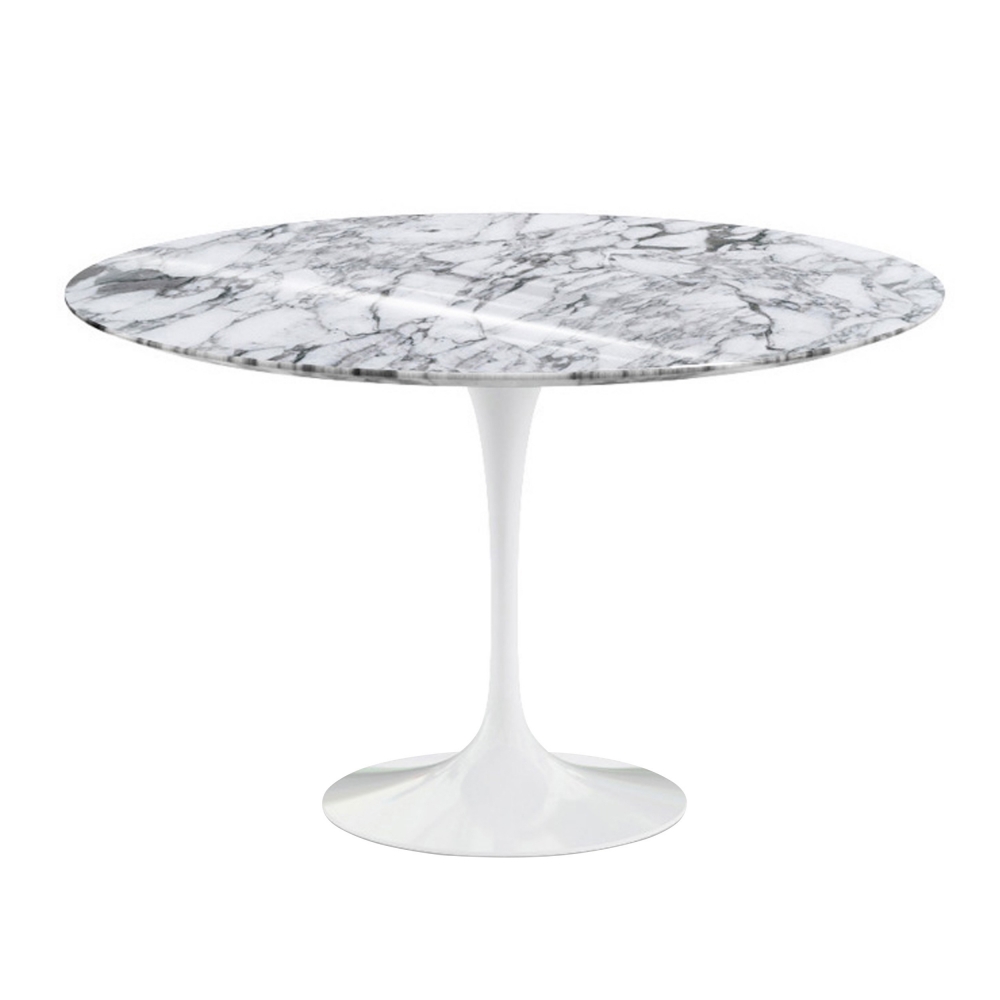 Knoll - Saarinen Round Table - Matbord, Ø 107 cm, Vitt underrede, skiva i matt vit Arabescato marmor - Matbord - Eero Saarinen