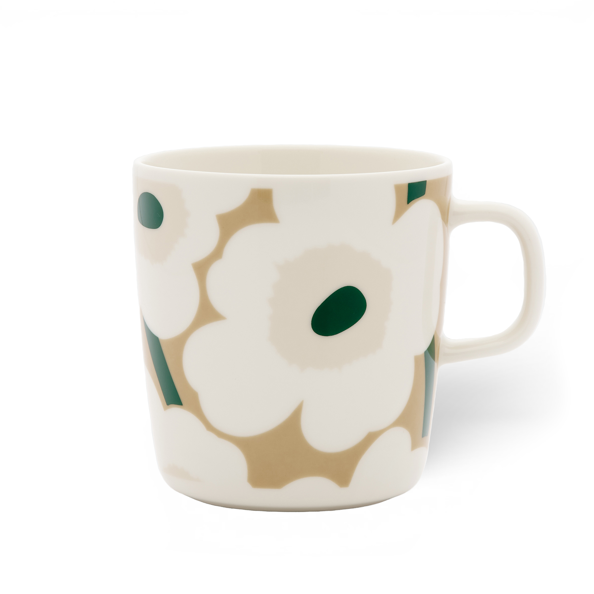 Marimekko - Unikko Mug 4 dl, White, Beige, Sand, Dark Green - Tekoppar | Servering - Koppar Och Muggar - Tekoppar | Möbelexperten