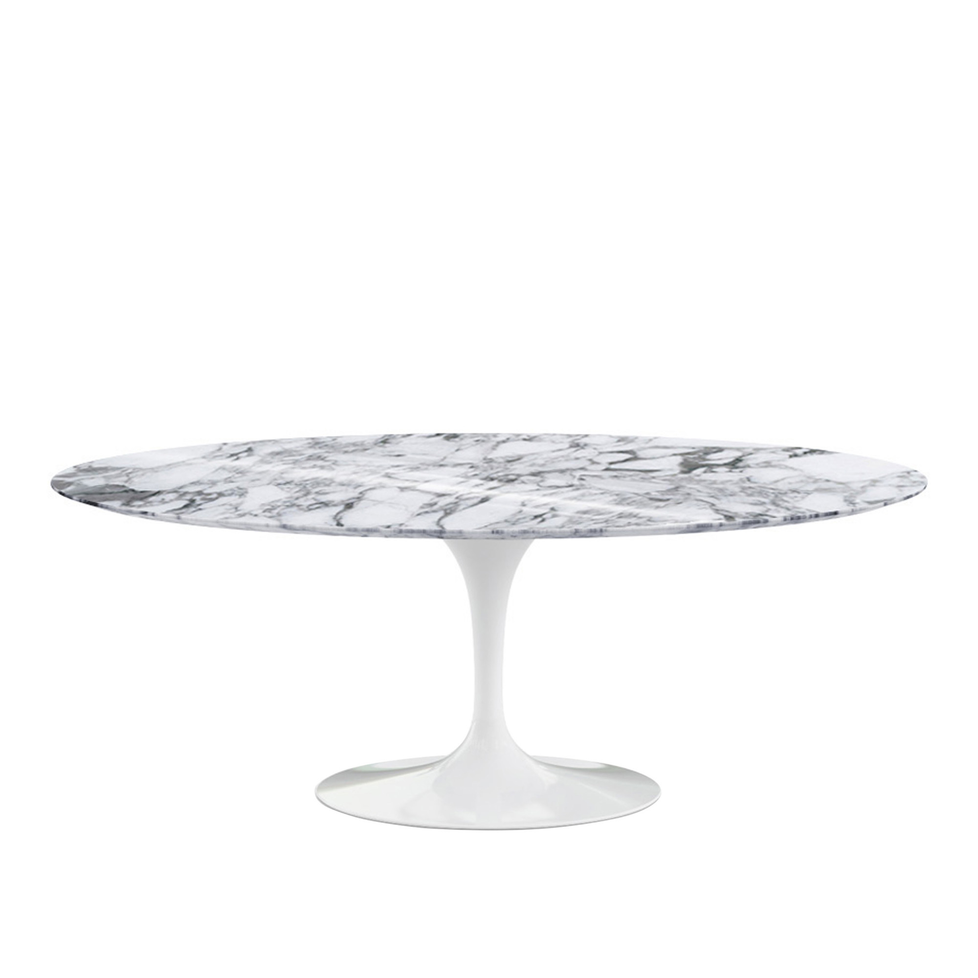 Knoll - Saarinen Oval Table - Matbord, 198 x 121 cm, Vitt underrede, skiva i glansig vit Arabescato marmor - Matbord - Eero Saarinen - Vit - Metall/Sten | Möbler - Bord - Matbord | Möbelexperten