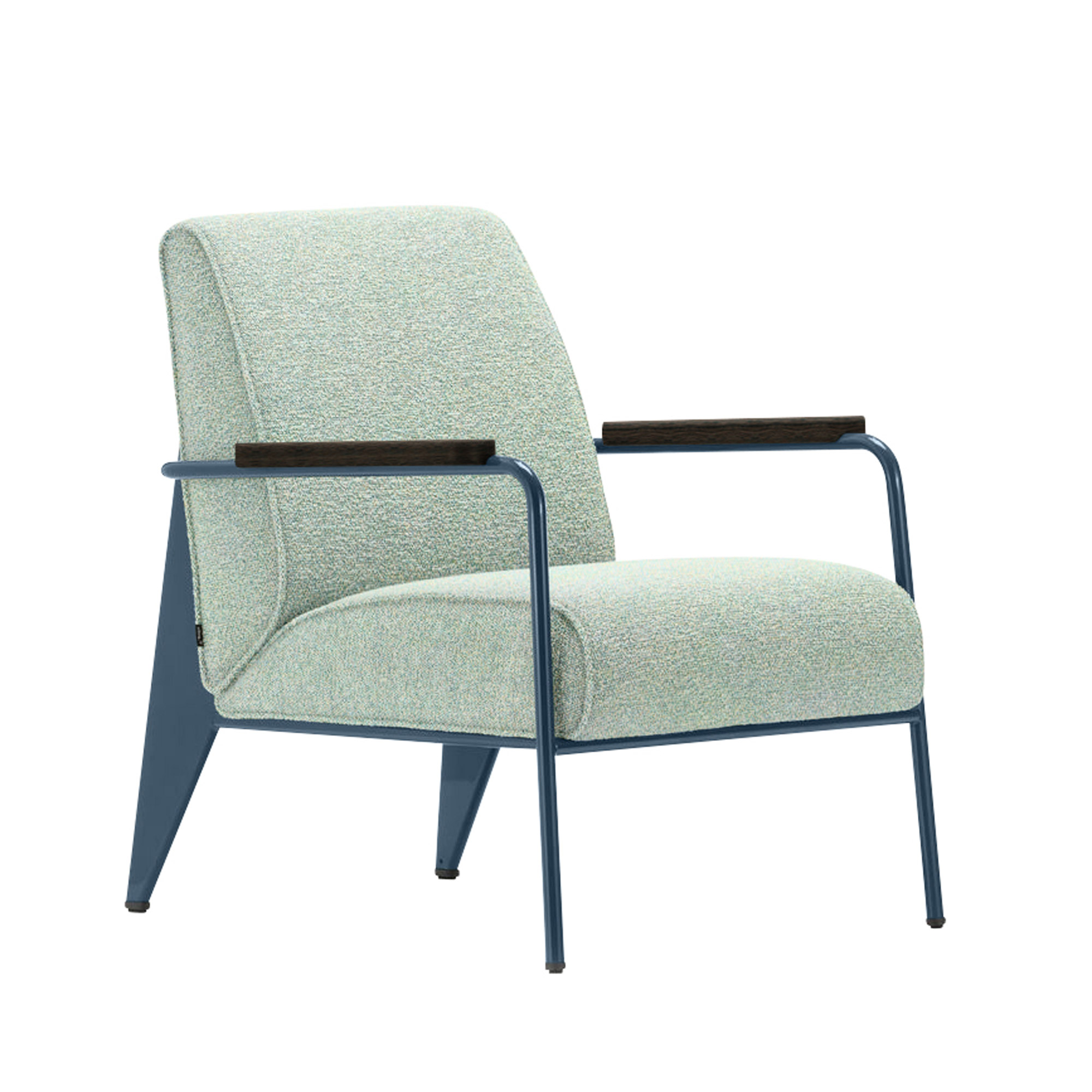 Vitra - Fauteuil de Salon, Prouvé Bleu Dynastie, Dark Oak,  Fabric Cat. F100 Nubia Col. 06 Cream/Sierra Grey - Fåtöljer - Jean Prouvé - Grå - Metall/Trä/Skum