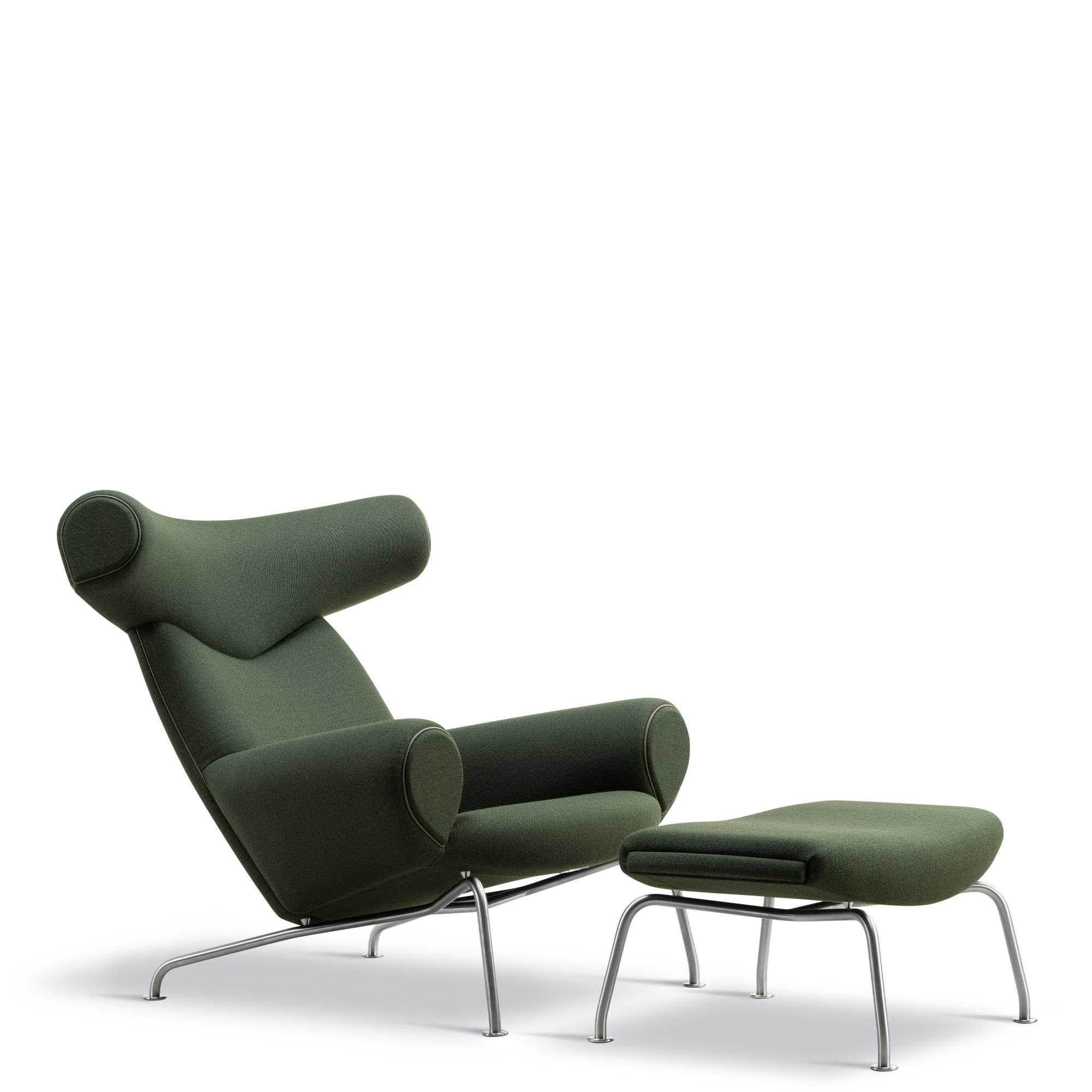Fredericia Furniture - Wegner Ox Chair, Easy chair + Ottoman, Vidar 972, Leather Trace 8146, Olive - F&aring;t&ouml;ljer - Hans J. Wegner