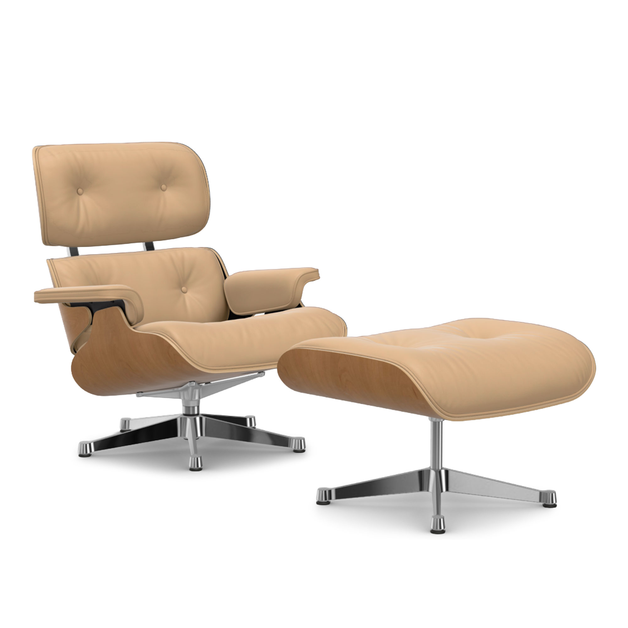 Vitra - Eames Lounge Set Cherry Leather Premium Cashew 63 Polished Aluminium - Fåtöljer - Charles & Ray Eames - Brun | Möbler - Fåtöljer Och Puffar - Fåtöljer | Möbelexperten
