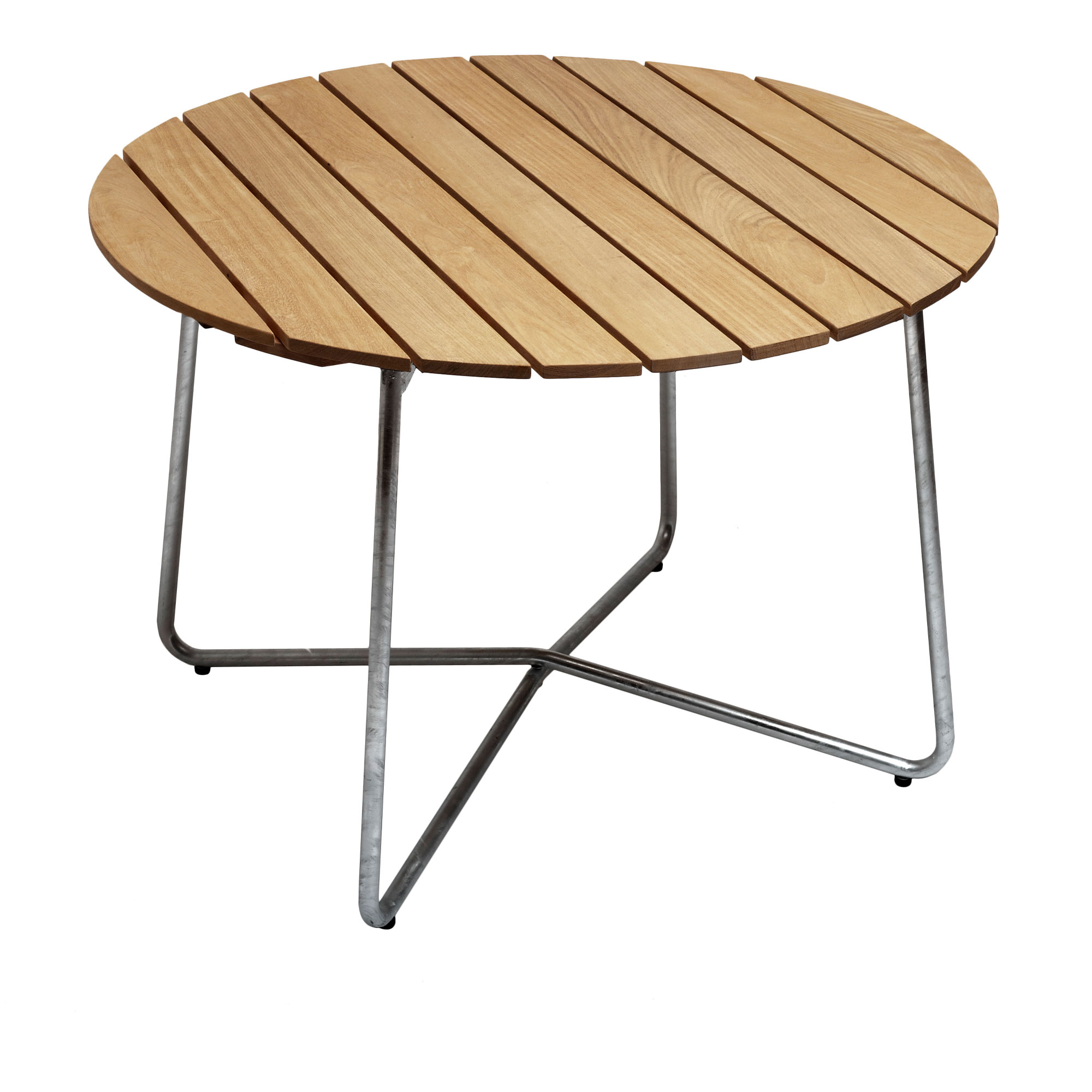 Grythyttan Stålmöbler - Bord 9A Ø100 cm Oljad ek / Varmförzinkat stativ - Matbord utomhus - Träfärgad - Metall/Trä | Utemöbler - Utebord - Matbord Utomhus | Möbelexperten
