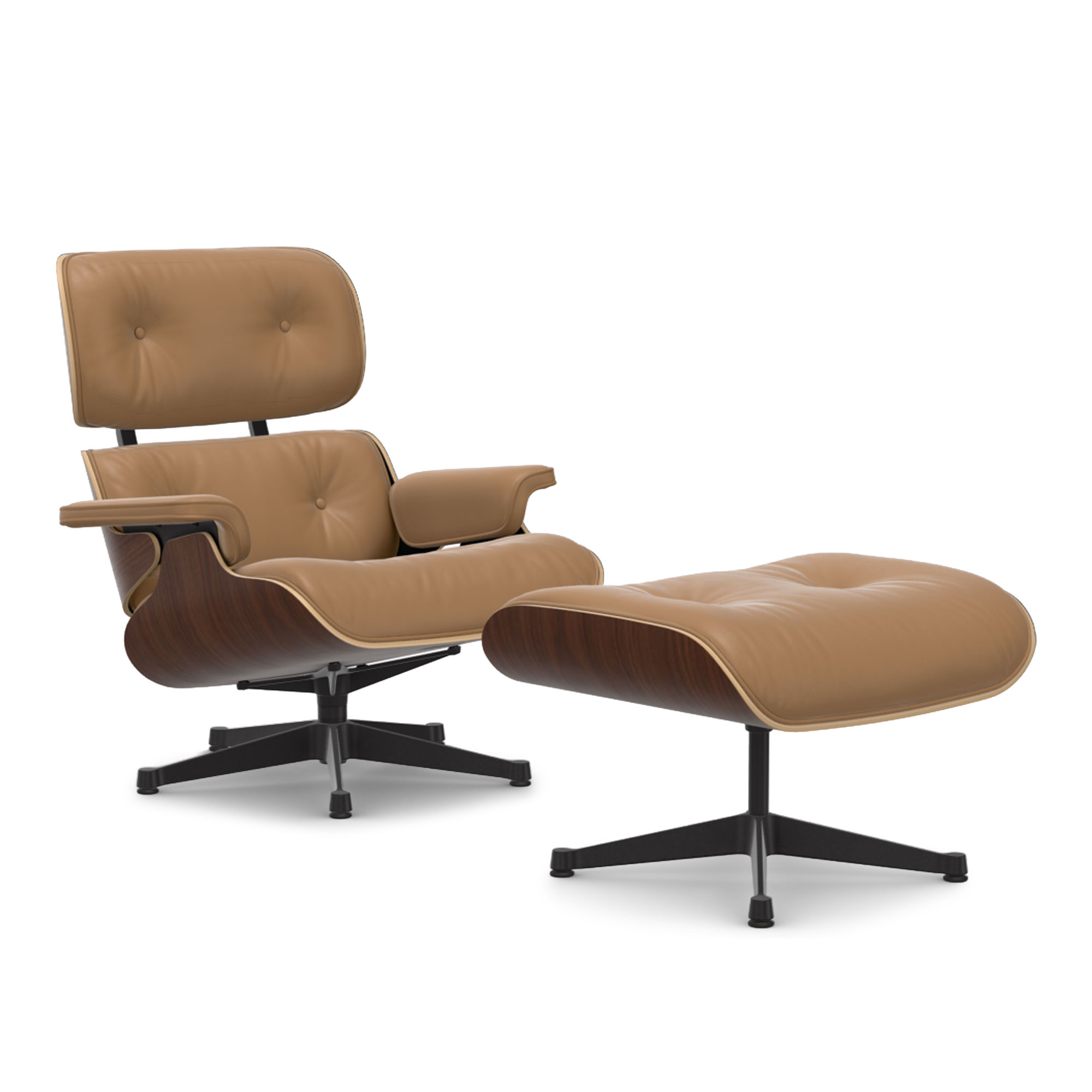 Vitra - Eames Lounge Set Dark Walnut Leather Natural Caramel 01 Deep Black - Fåtöljer - Charles & Ray Eames - Brun | Möbler - Fåtöljer Och Puffar - Fåtöljer | Möbelexperten