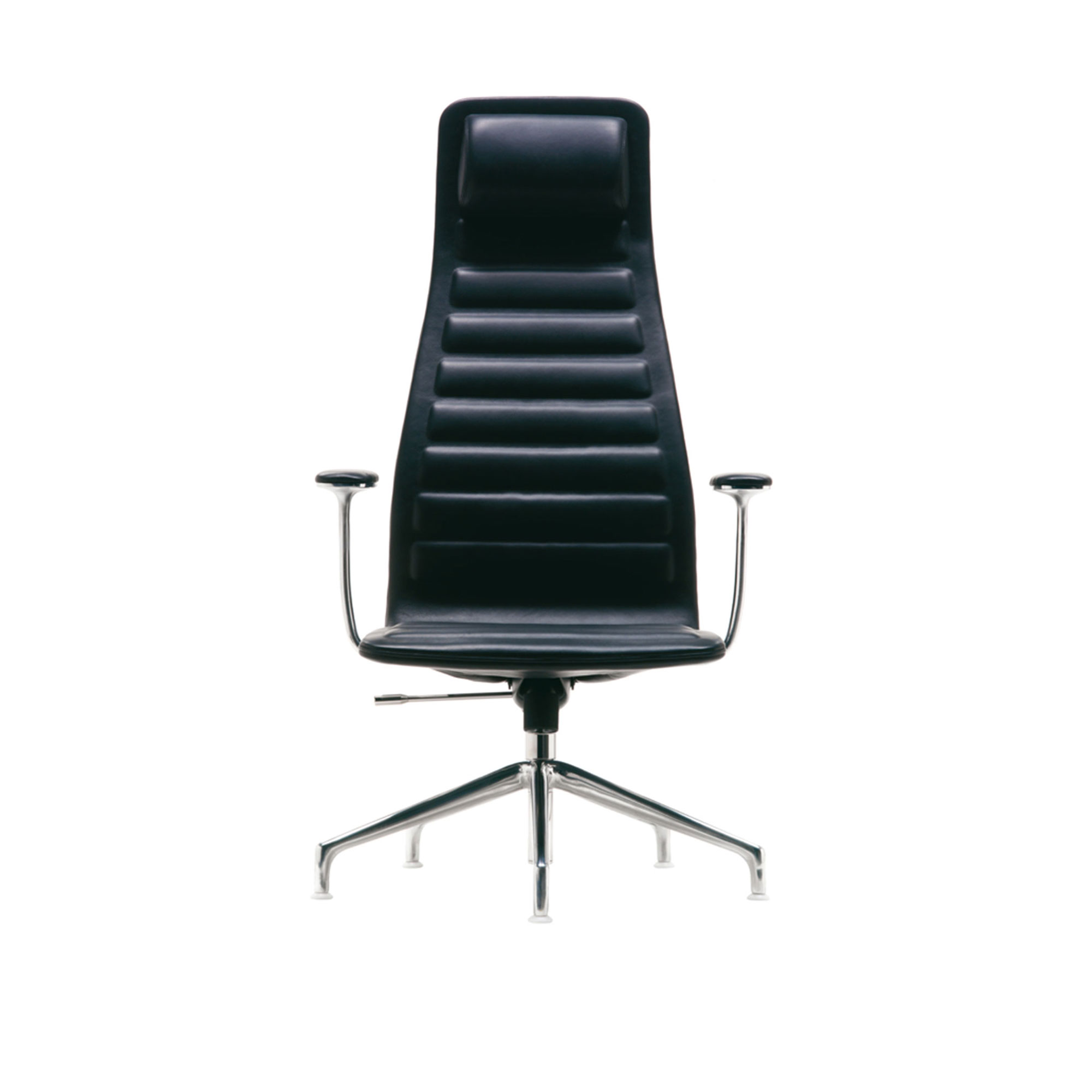 Cappellini - Lotus High Chair Armrest, 5-spoke Swiveling Base, Fixed Cover Fabric Cat. E, Master 4025, Base Finish 407 Polish Chrome, Anthracite (RAL 7021) Casters - Skrivbordsstolar - Jasper Morrison - Orange