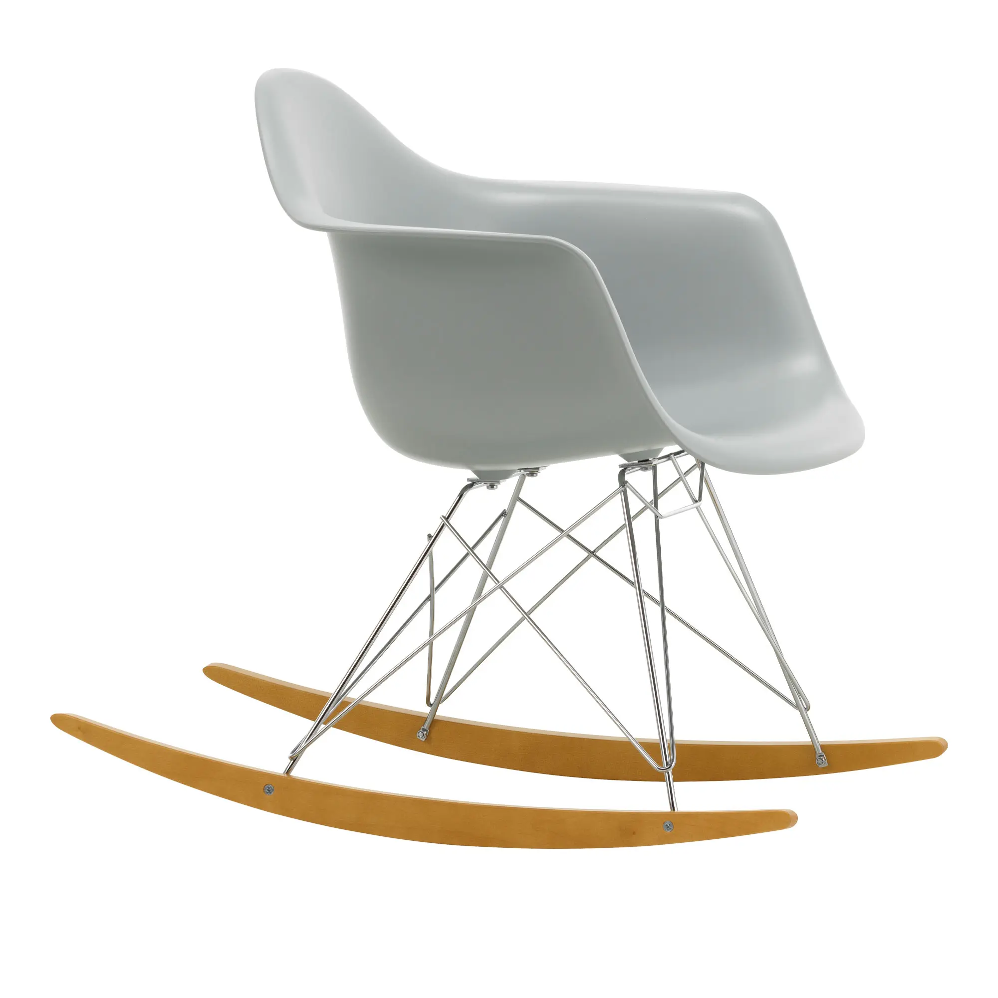 Eames RE Plastic Armchair RAR gyngestol Chrome/Golden Maple