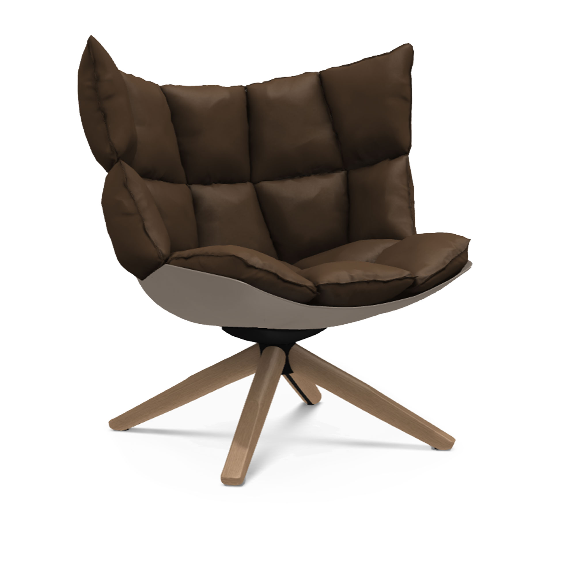 B&B Italia - Husk H2G Leather Kappa Kora 280 Tortora shell, brushed light oak - Snurrfåtöljer - Patricia Urquiola - Brun - Läder/Trä/Syntetiskt