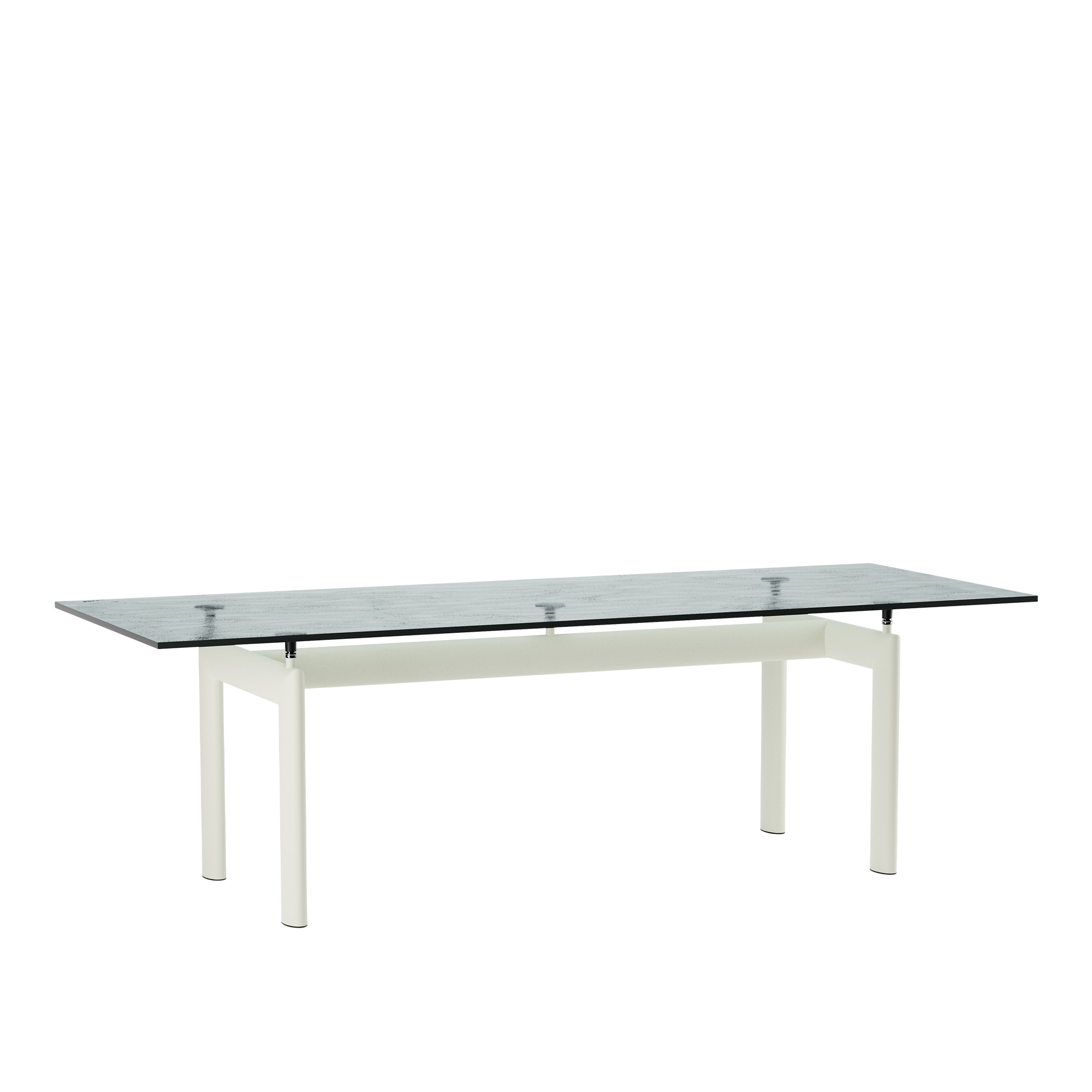 Cassina - LC6 Table, Ivory Enamel Steel Base, Textured Glass, 225 X 85 cm - Matbord - designer_charlotte_perriand,designer_le_corbusier,designer_pierre_jeanneret - Transparent,Vit - Glas/Metall