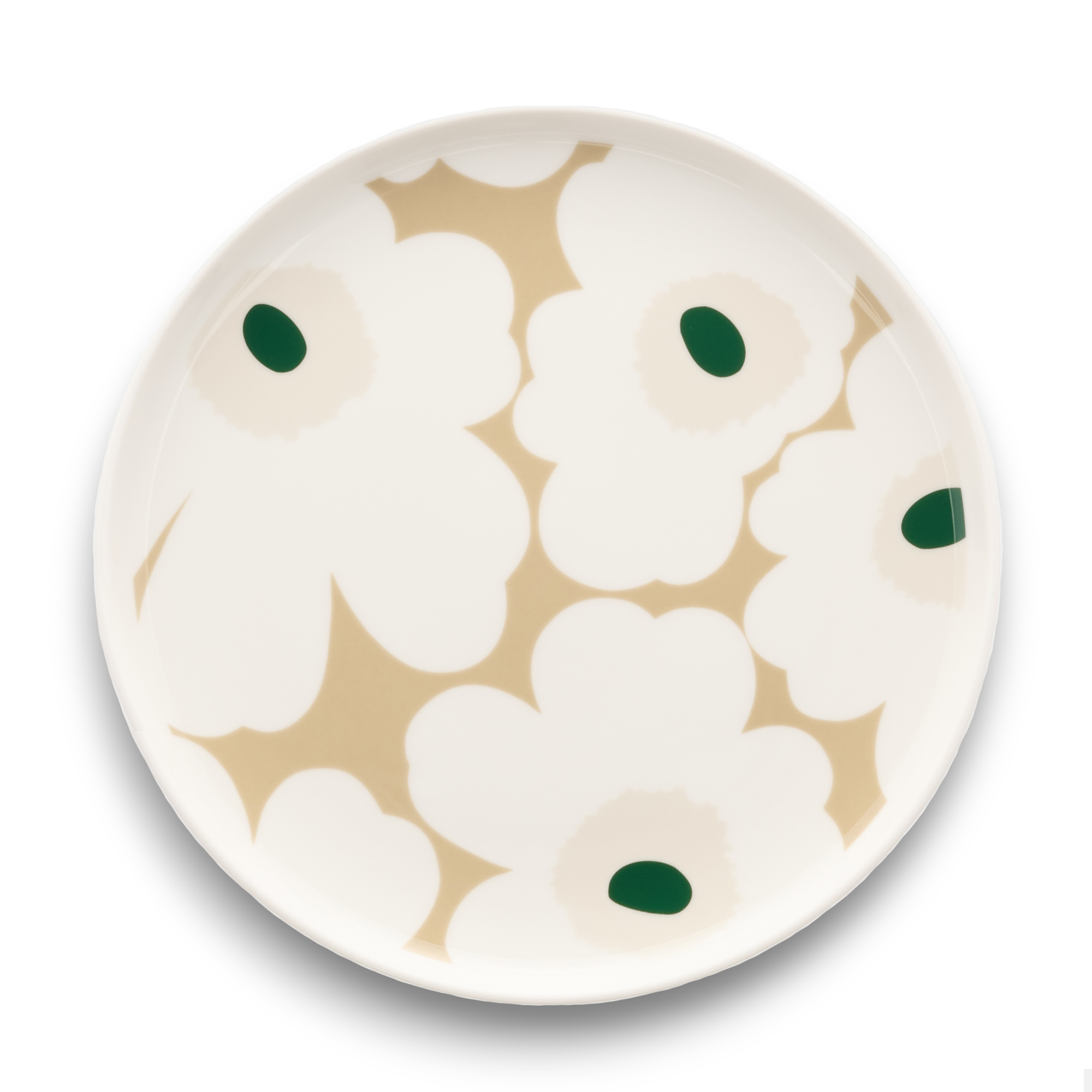 Marimekko - Unikko Plate 20cm White, Beige, Sand, Dark Green - Mattallrikar - Maija Isola