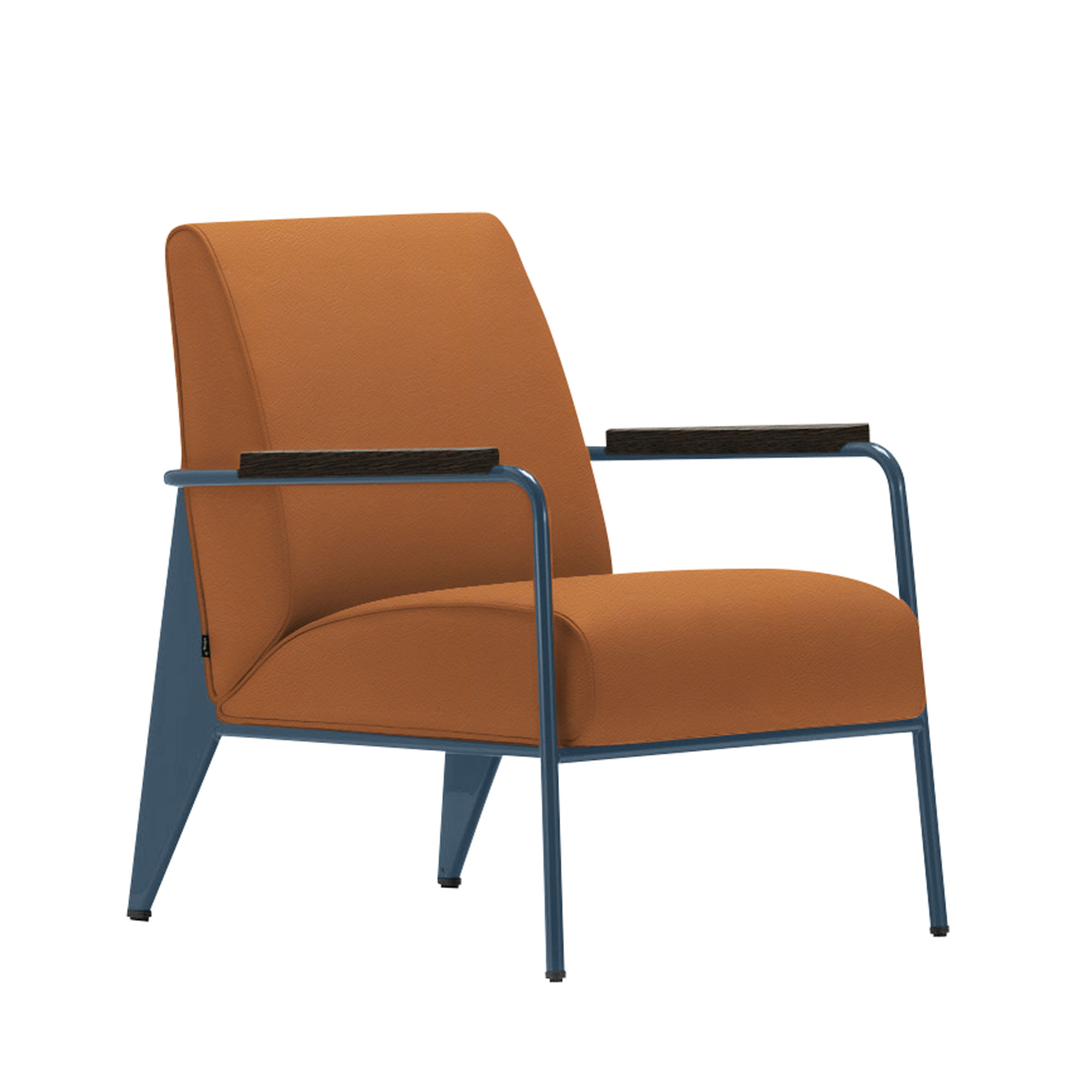 Vitra - Fauteuil de Salon, Prouvé Bleu Dynastie, Dark Oak,  Leather Premium Cat. L40 Col. 97 Cognac - Fåtöljer - Jean Prouvé - Brun - Metall/Trä/Skum