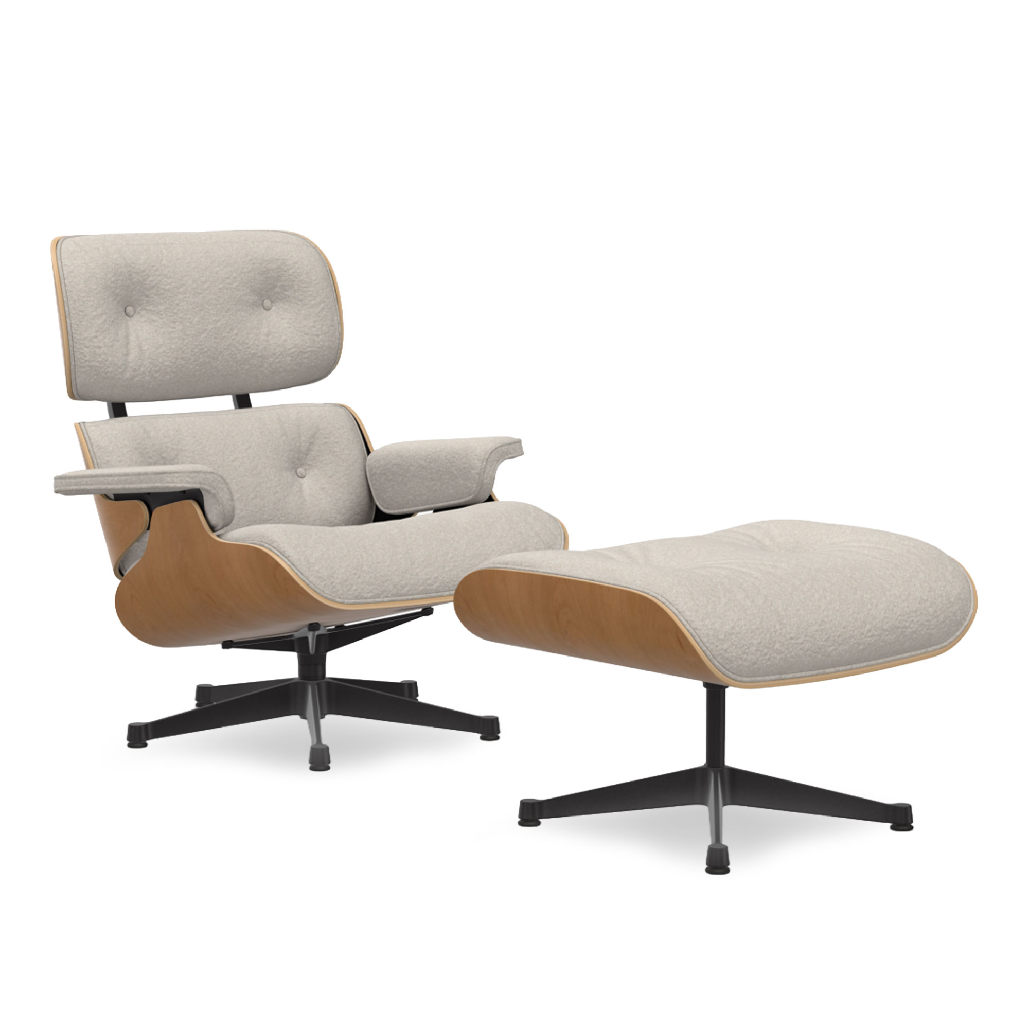Vitra - Eames Lounge Set Cherry Nubia Ivory Pearl 01 Deep Black - Fåtöljer - Charles & Ray Eames - Beige | Möbler - Fåtöljer Och Puffar - Fåtöljer | Möbelexperten
