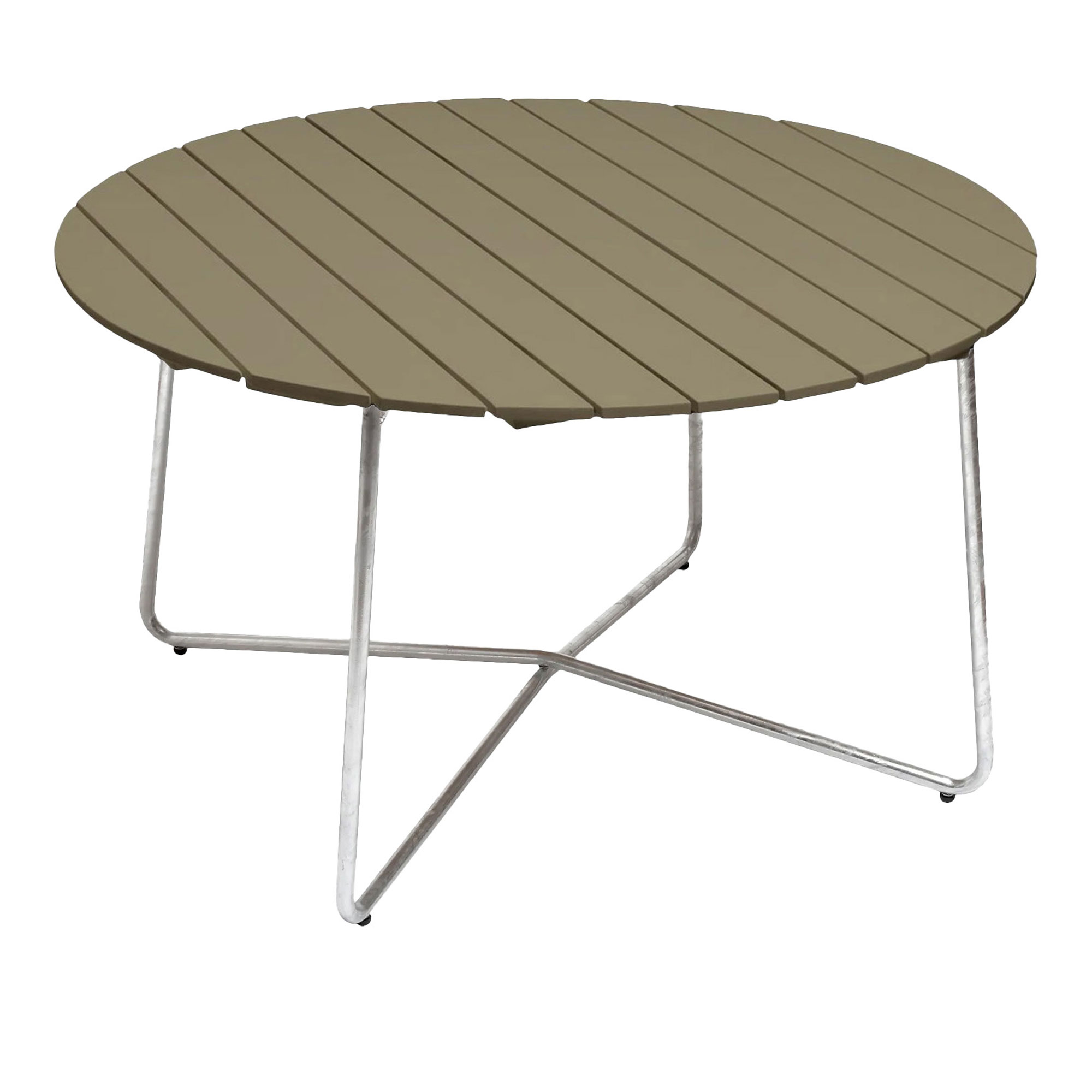 Grythyttan Stålmöbler - Bord 9A Ø120 cm Ljusgrön ek / Varmförzinkat stativ - Matbord utomhus - Grön | Utemöbler - Utebord - Matbord Utomhus | Möbelexperten