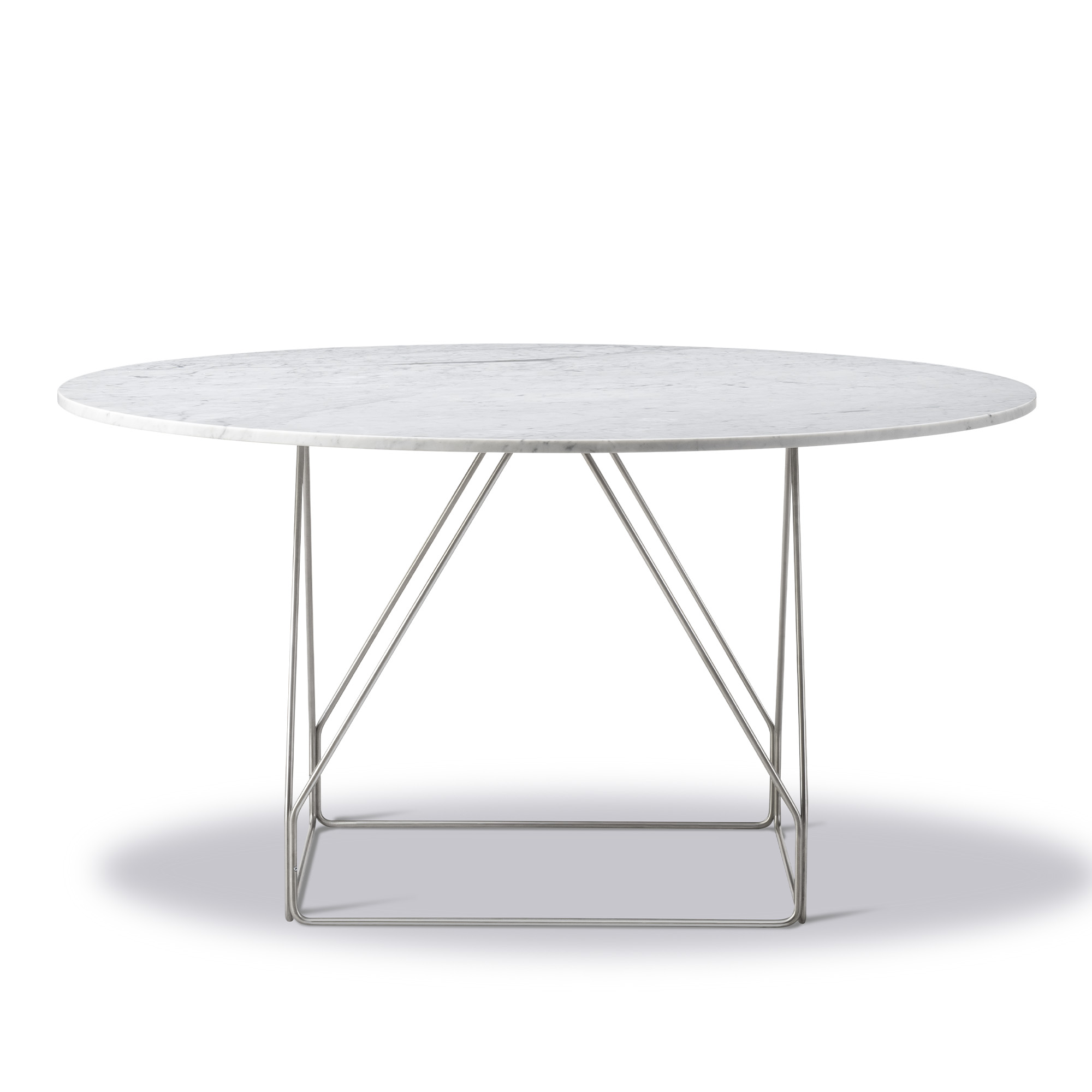 Fredericia Furniture - JG Table - Ø140 cm - White Carrara - Brushed stainless steel - Matbord - Jørgen Gammelgaard
