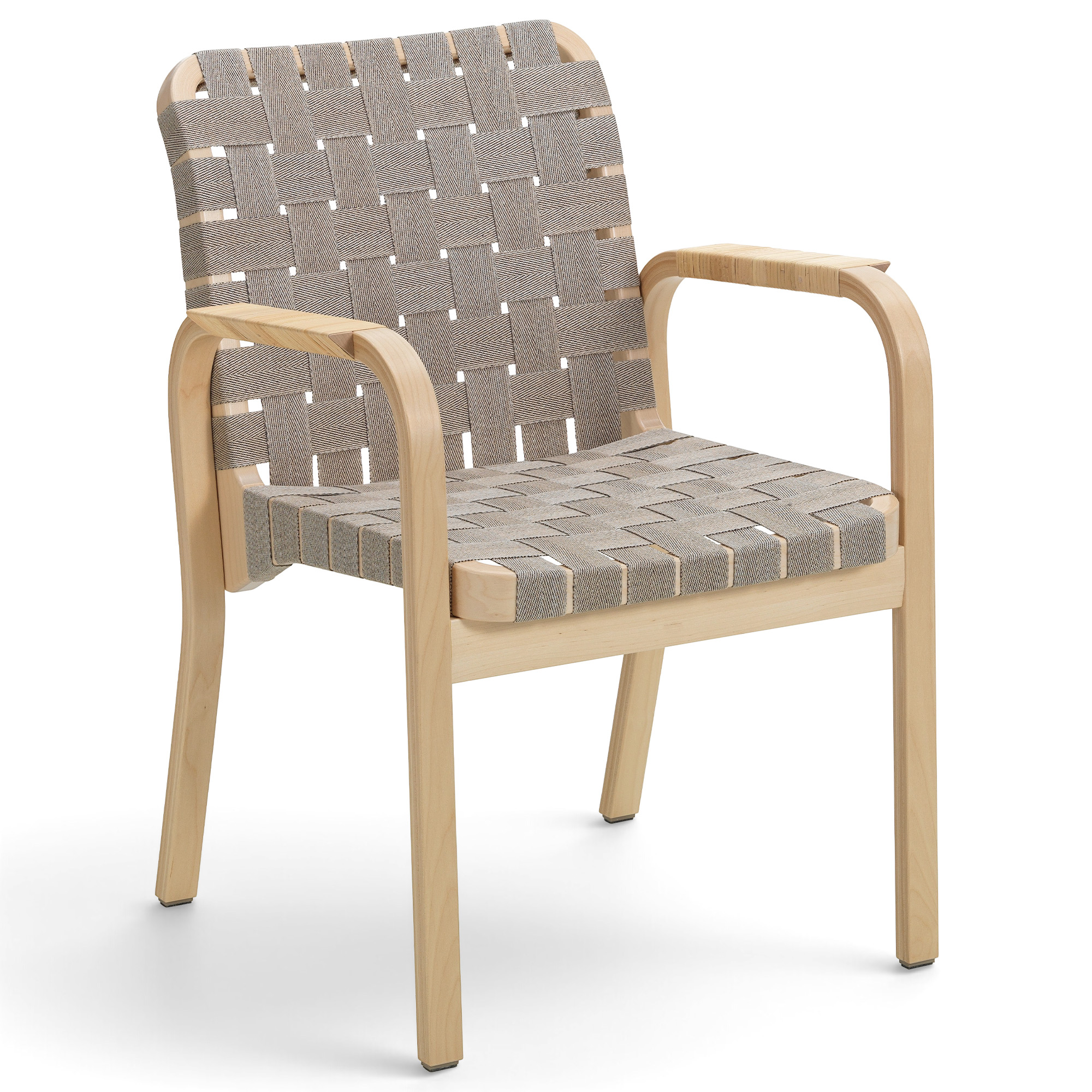Artek - Armchair 45, Frame Clear Lacquered Natural/Black Webbing, Rattan Armrests - Matstolar - Beige - Tr&auml;