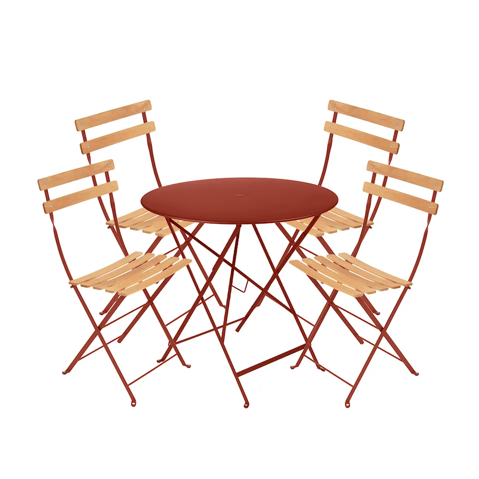 Bistro matgrupp bord 77cm & 4 trä stolar