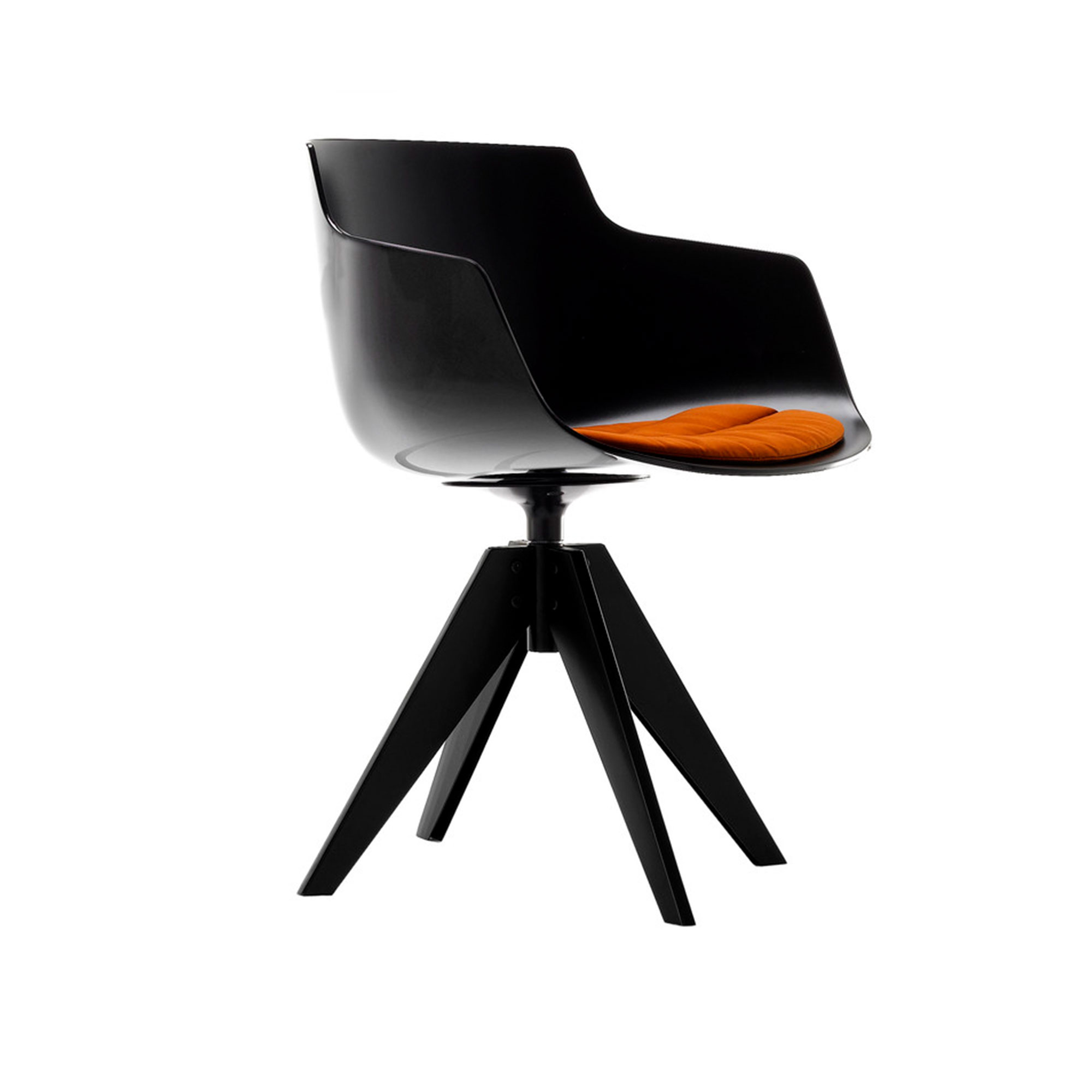 MDF Italia - Flow Slim Chair, Black Shell, Matt  Grey Frame, Base with Central Leg - Matstolar - Jean-Marie Massaud - Svart - Metall/Plast
