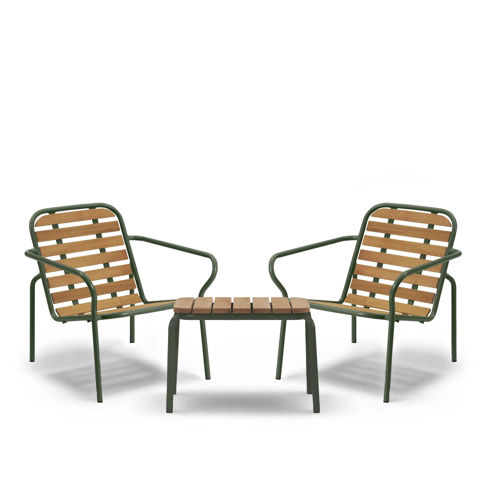 Vig Robinia utomhusbord 55 x 45 cm & Vig Robinia utomhusfåtölj 2 st – Dark Green