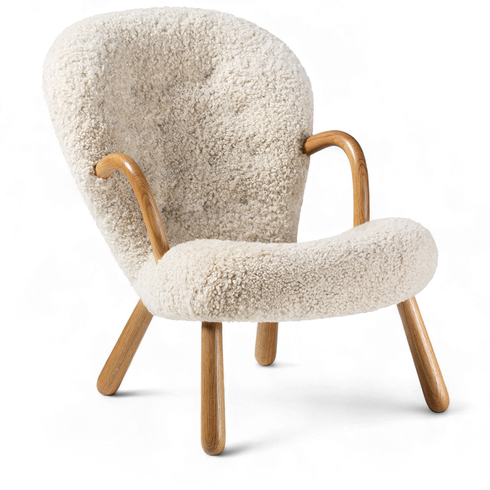 Dagmar - Clam Chair Sheepskin Moonlight Oiled Oak - F&aring;t&ouml;ljer - Arnold Madsen - Tr&auml;f&auml;rgad - Tr&auml;/Textilmaterial