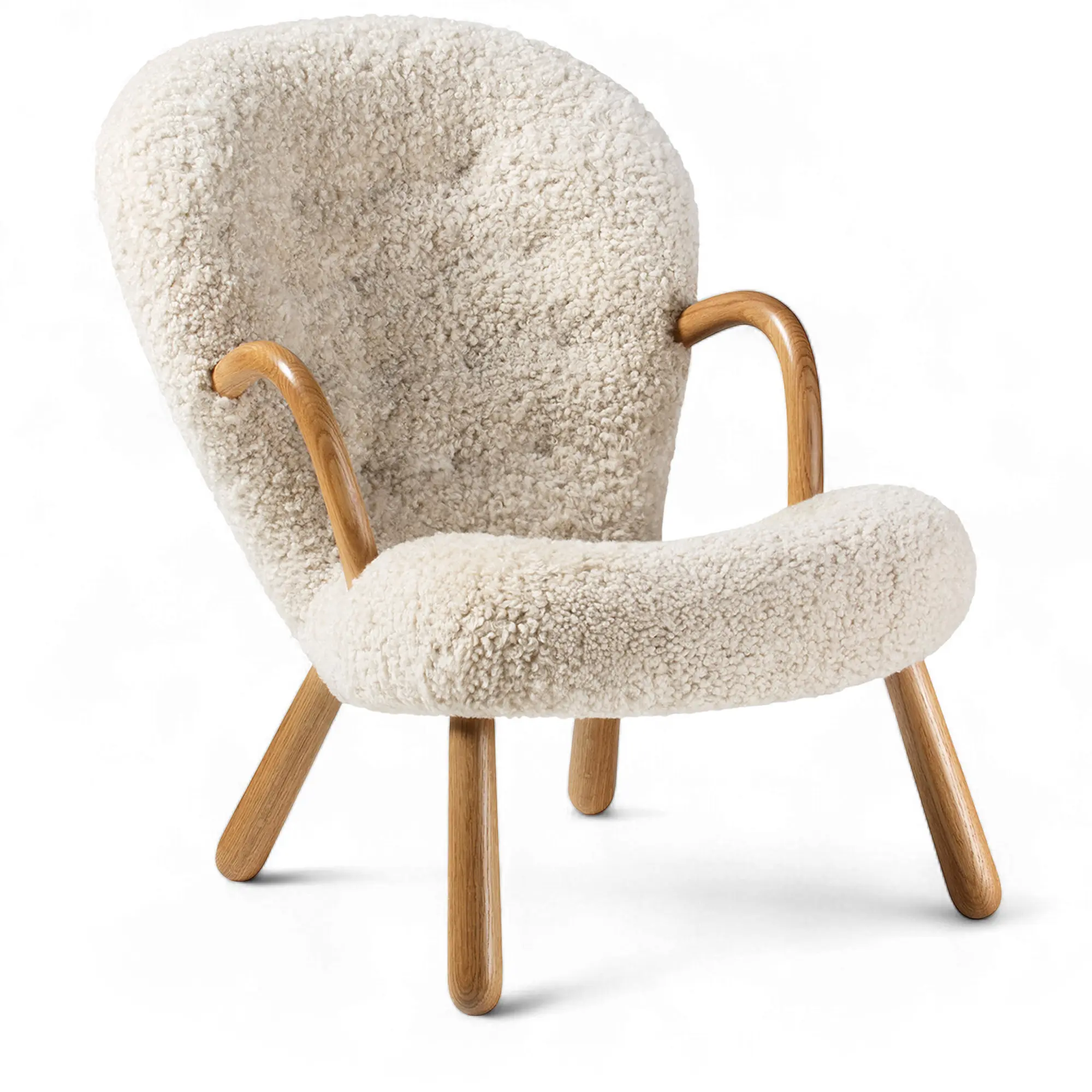 Clam Chair Sheepskin Moonlight Oiled Oak