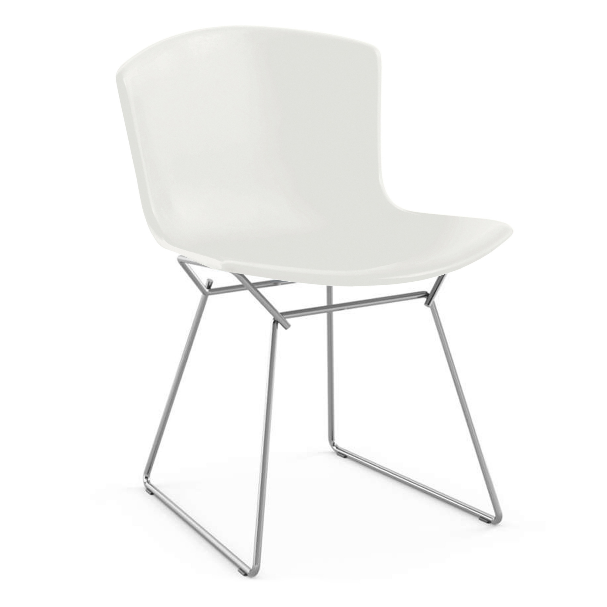 Knoll - Bertoia Plastic Side Chair, underrede i Krom, Vit sits - Matstolar - Harry Bertoia - Vit - Metall/Plast
