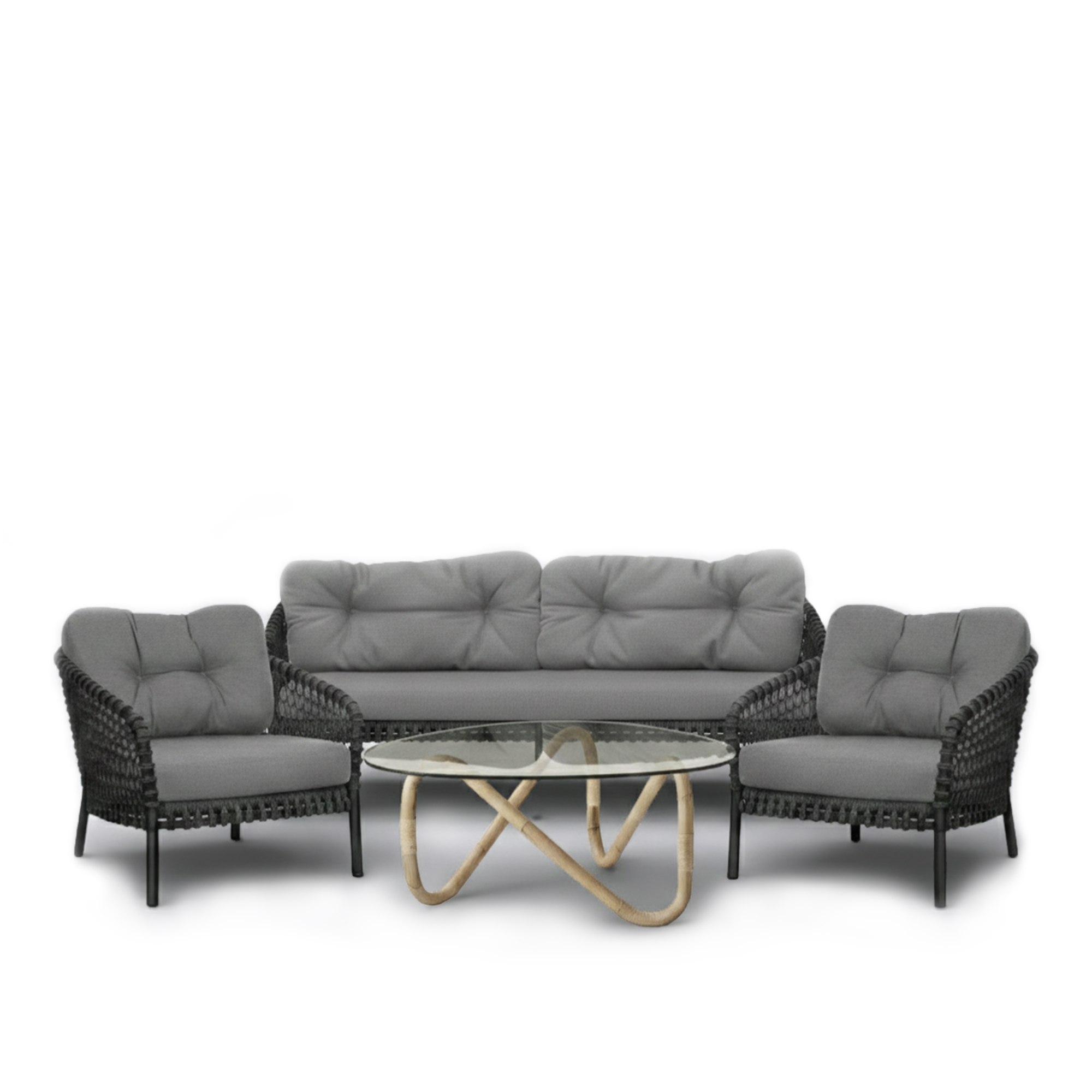 Cane-Line - Ocean 3-sitssoffa, Ocean large loungefåtölj 2 st & Wave soffbord - Loungegrupper utomhus - Metall | Utemöbler - Utegrupper - Loungegrupper Utomhus | Möbelexperten