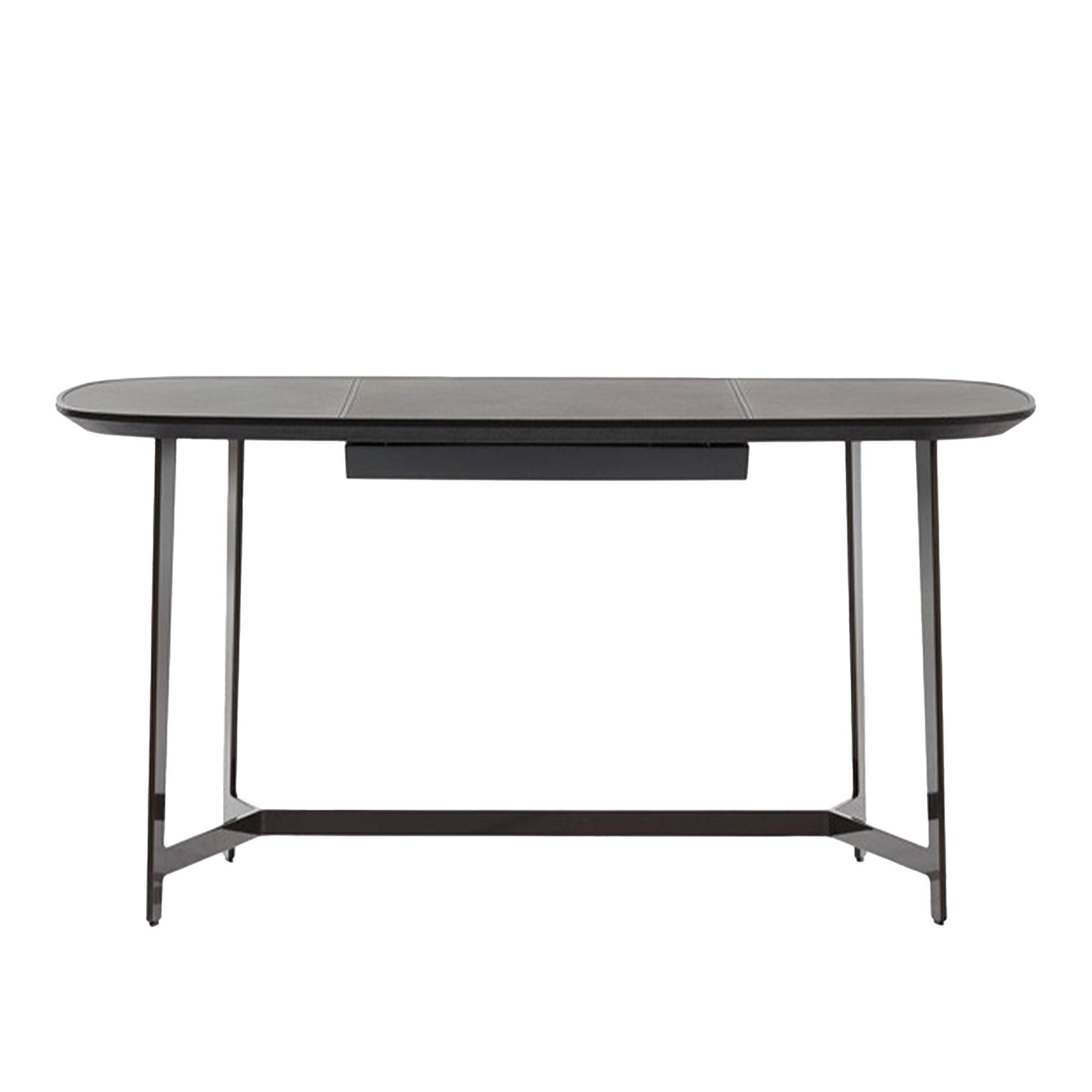 Poliform - Mathieu Writing Desk, Structure Glossy Brown Nickel, Frame Black Elm, Top Leather 02 Nero, Drawer - Skrivbord - Emmanuel Gallina - Svart - Läder/Metall/Trä