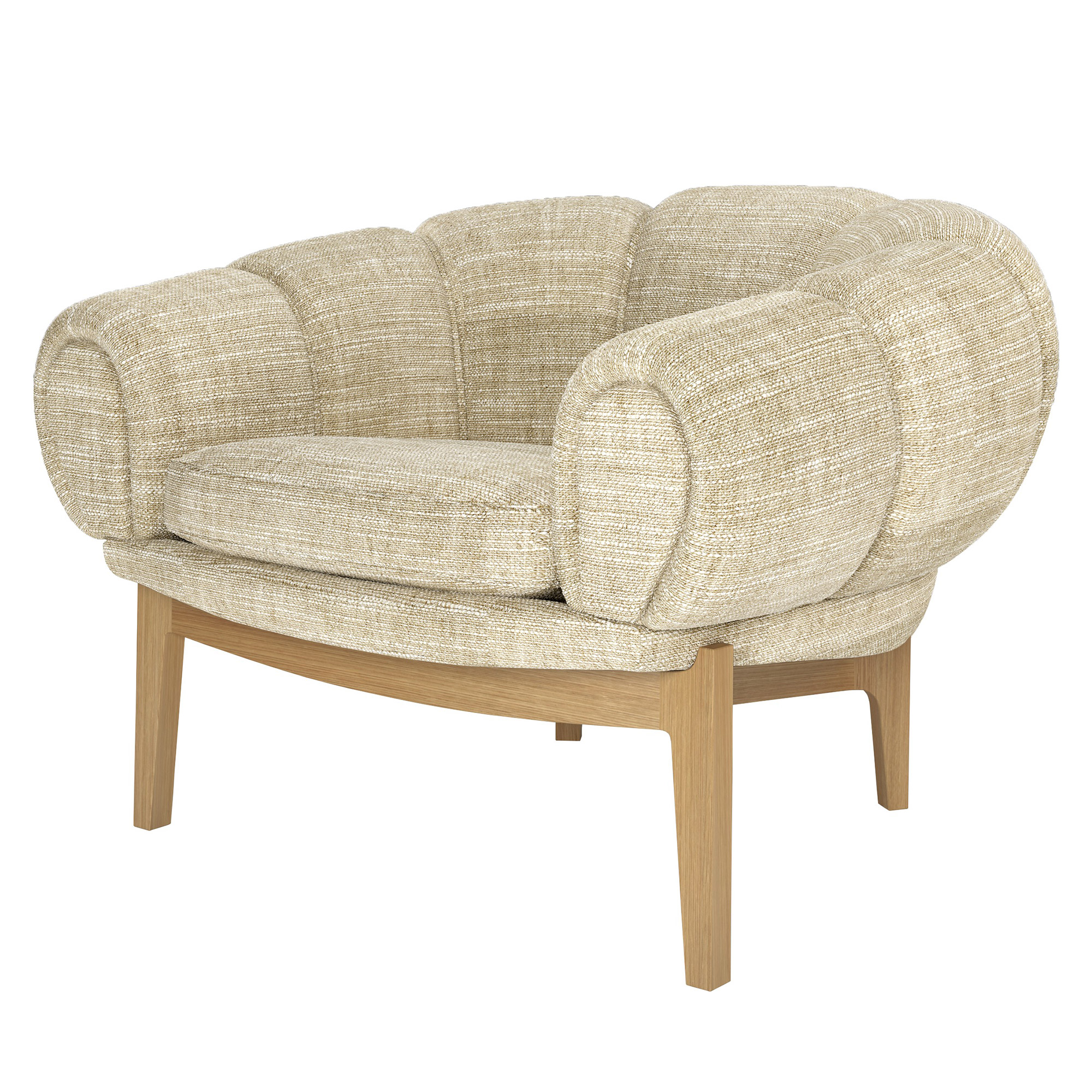 Gubi - Croissant Lounge Chair, Solid Oak Oiled, Prisgrupp 6 Tyg Dedar Smilla T1902/001 - Fåtöljer - Illum Wikkelsø - Träfärgad - Trä/Textilmaterial