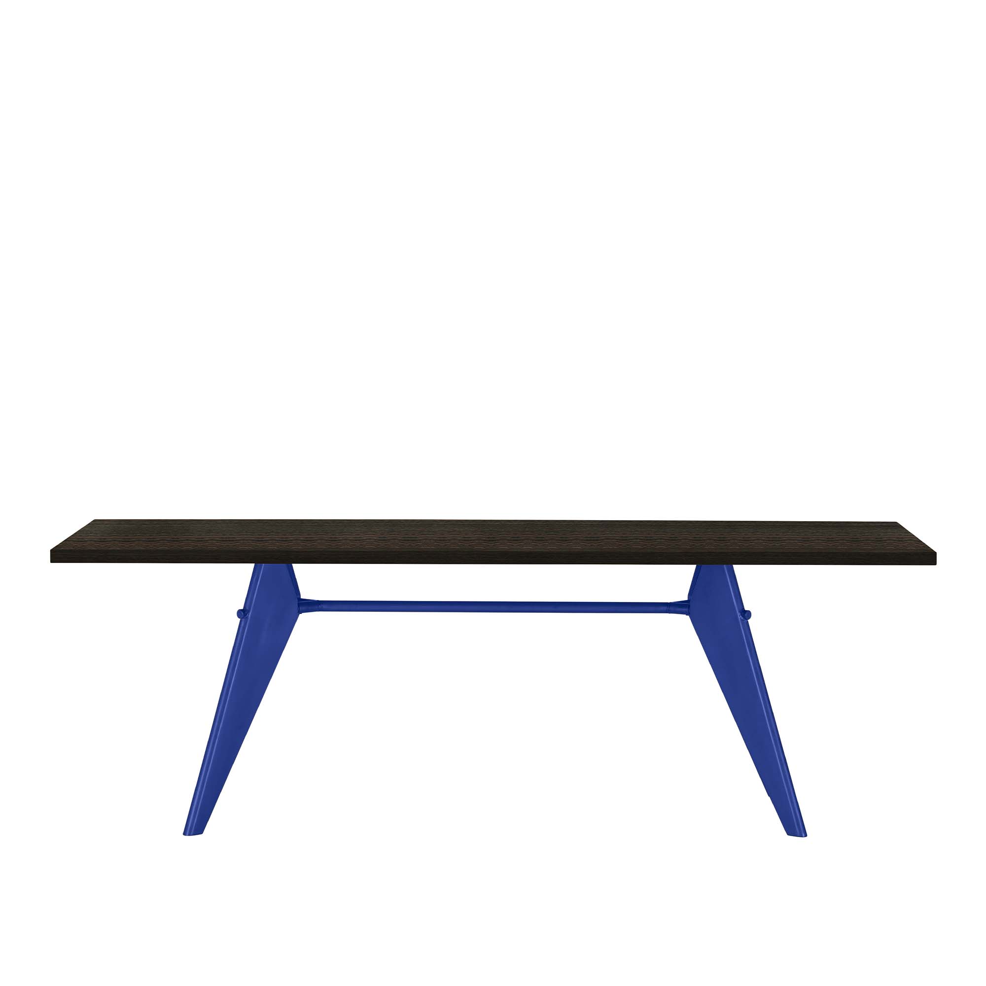 Vitra - EM Table 240, Base Prouvé Bleu Marcoule - Dark Oak Veneer  - Matbord - Jean Prouvé - Träfärgad,Blå - Metall/Trä